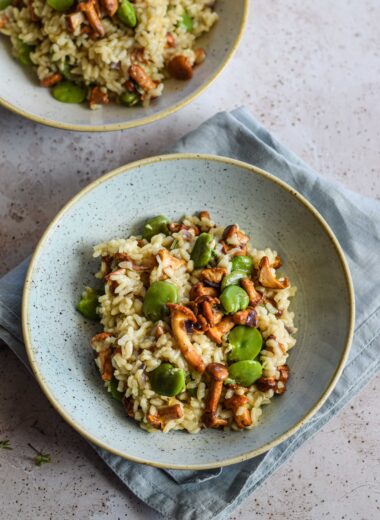 risotto z kurkami i bobem